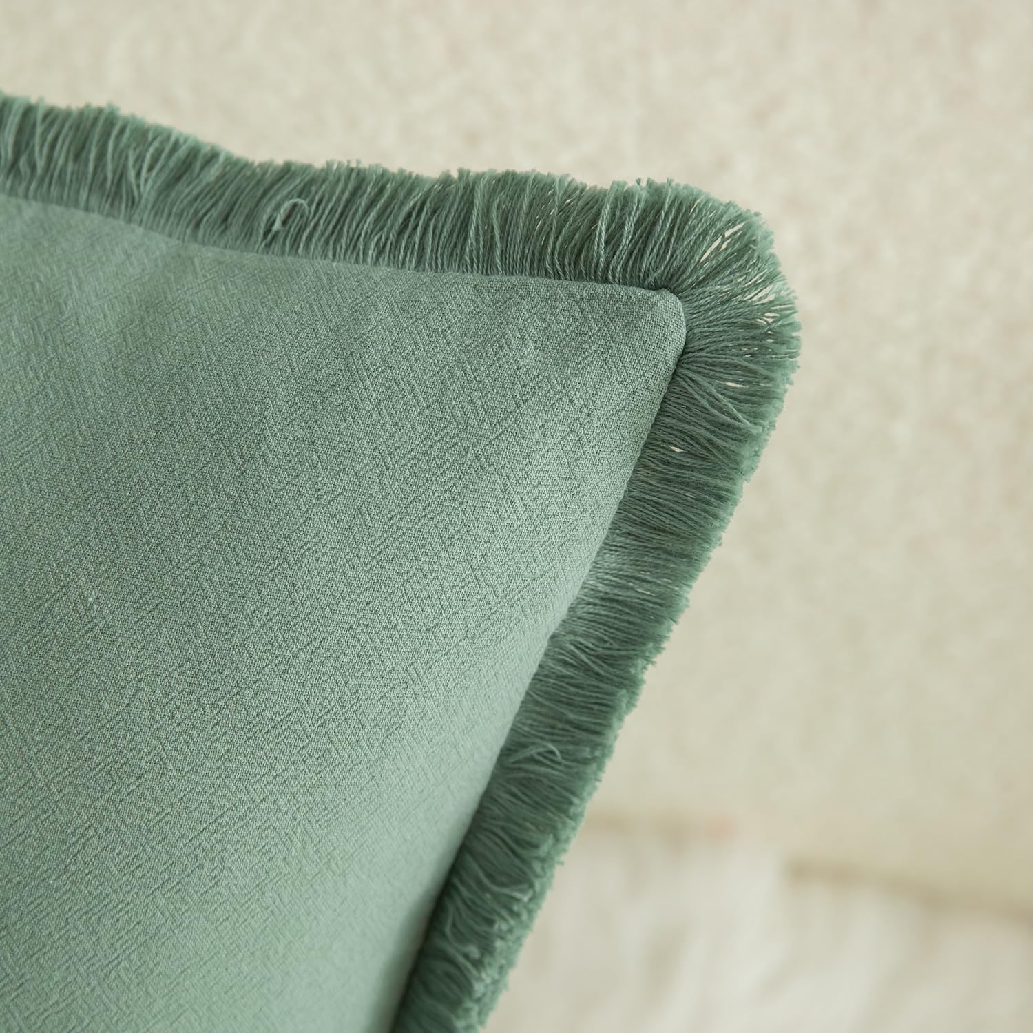 Foto 3 pulgar | Fundas De Almohada Mandioo De Algodón Neutro Con Flecos De 45 X 45 Cm, Color Verde Salvia - Venta Internacional.