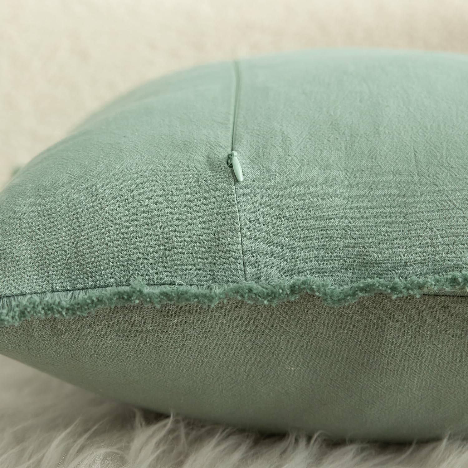 Foto 4 pulgar | Fundas De Almohada Mandioo De Algodón Neutro Con Flecos De 45 X 45 Cm, Color Verde Salvia - Venta Internacional.