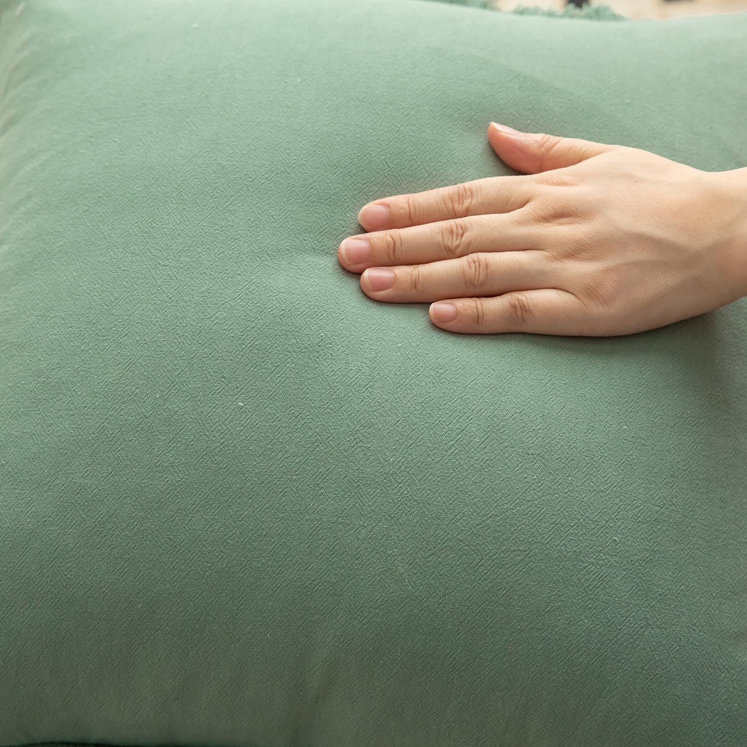 Foto 4 | Fundas De Almohada Mandioo De Algodón Neutro Con Flecos De 45 X 45 Cm, Color Verde Salvia - Venta Internacional.