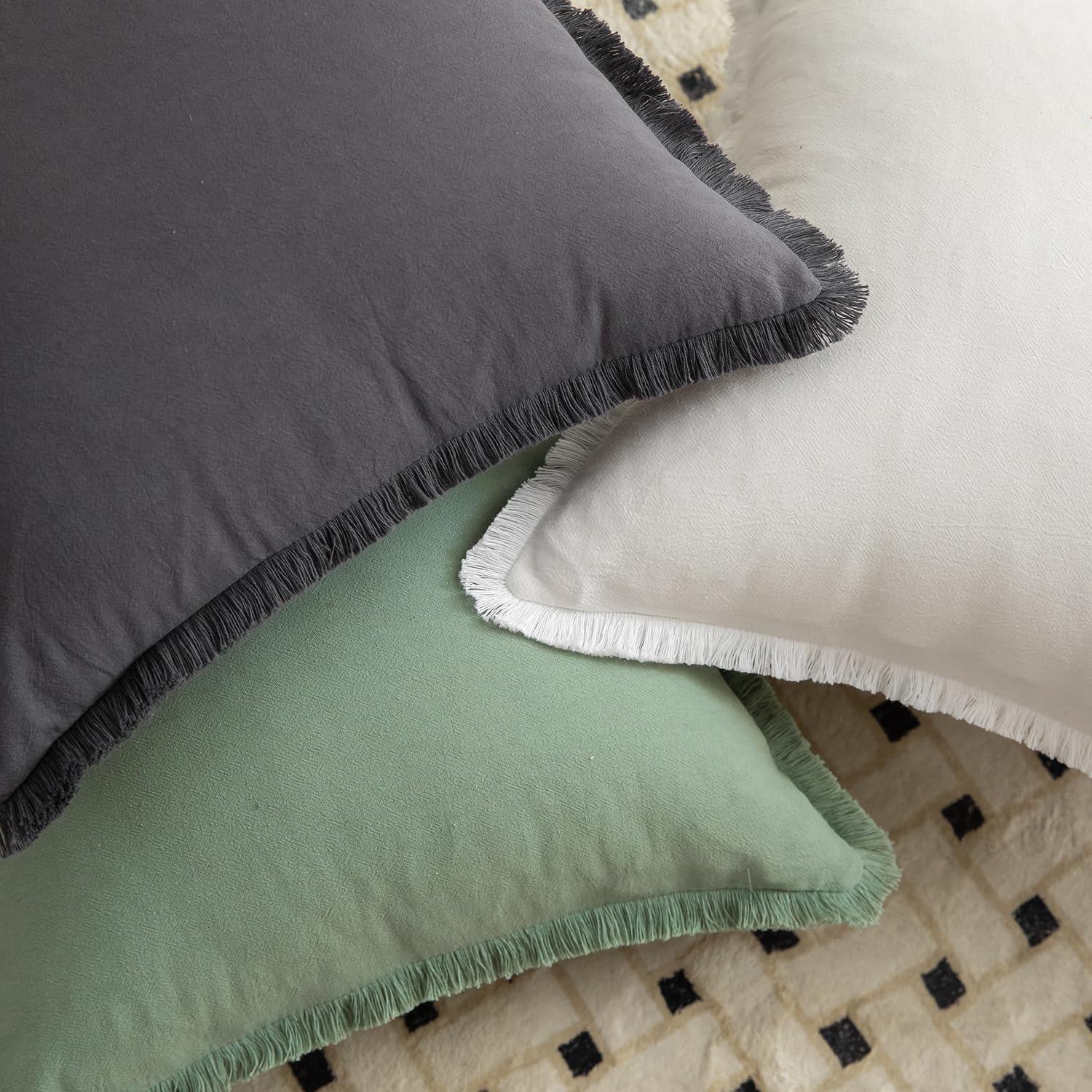 Foto 6 pulgar | Fundas De Almohada Mandioo De Algodón Neutro Con Flecos De 45 X 45 Cm, Color Verde Salvia - Venta Internacional.