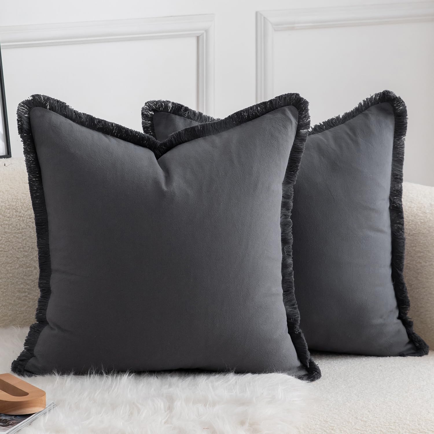 Fundas De Almohada Mandioo De Algodón Neutro Con Flecos De 45 X 45 Cm, Color Gris (2) - Venta Internacional.