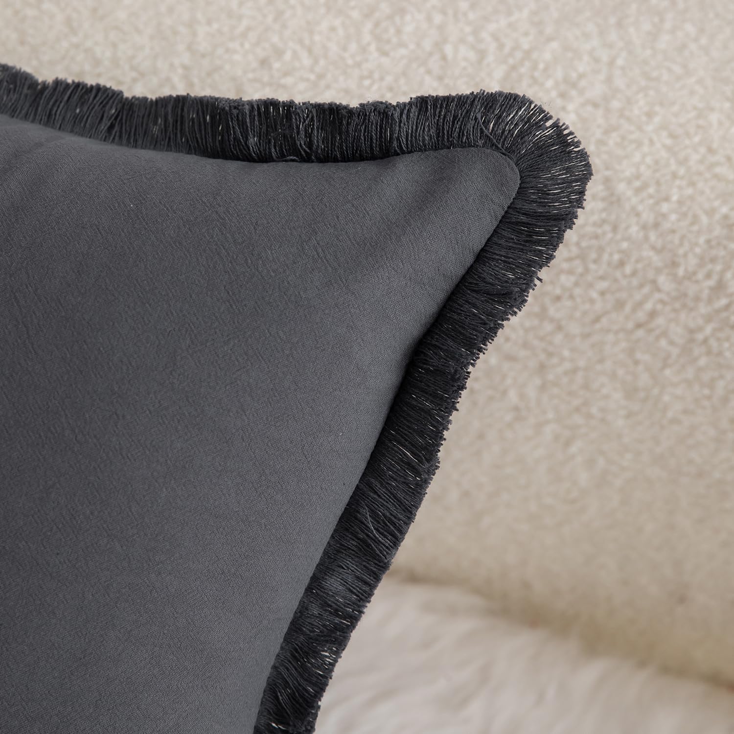 Foto 2 | Fundas De Almohada Mandioo De Algodón Neutro Con Flecos De 45 X 45 Cm, Color Gris (2) - Venta Internacional.