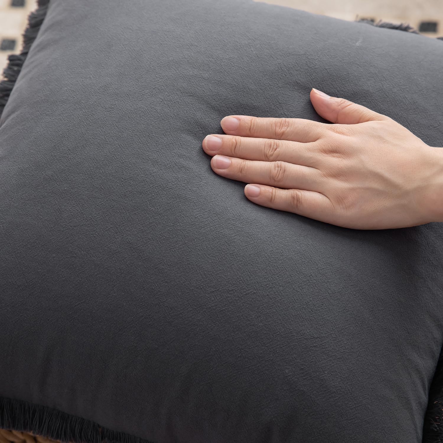 Foto 5 pulgar | Fundas De Almohada Mandioo De Algodón Neutro Con Flecos De 45 X 45 Cm, Color Gris (2) - Venta Internacional.