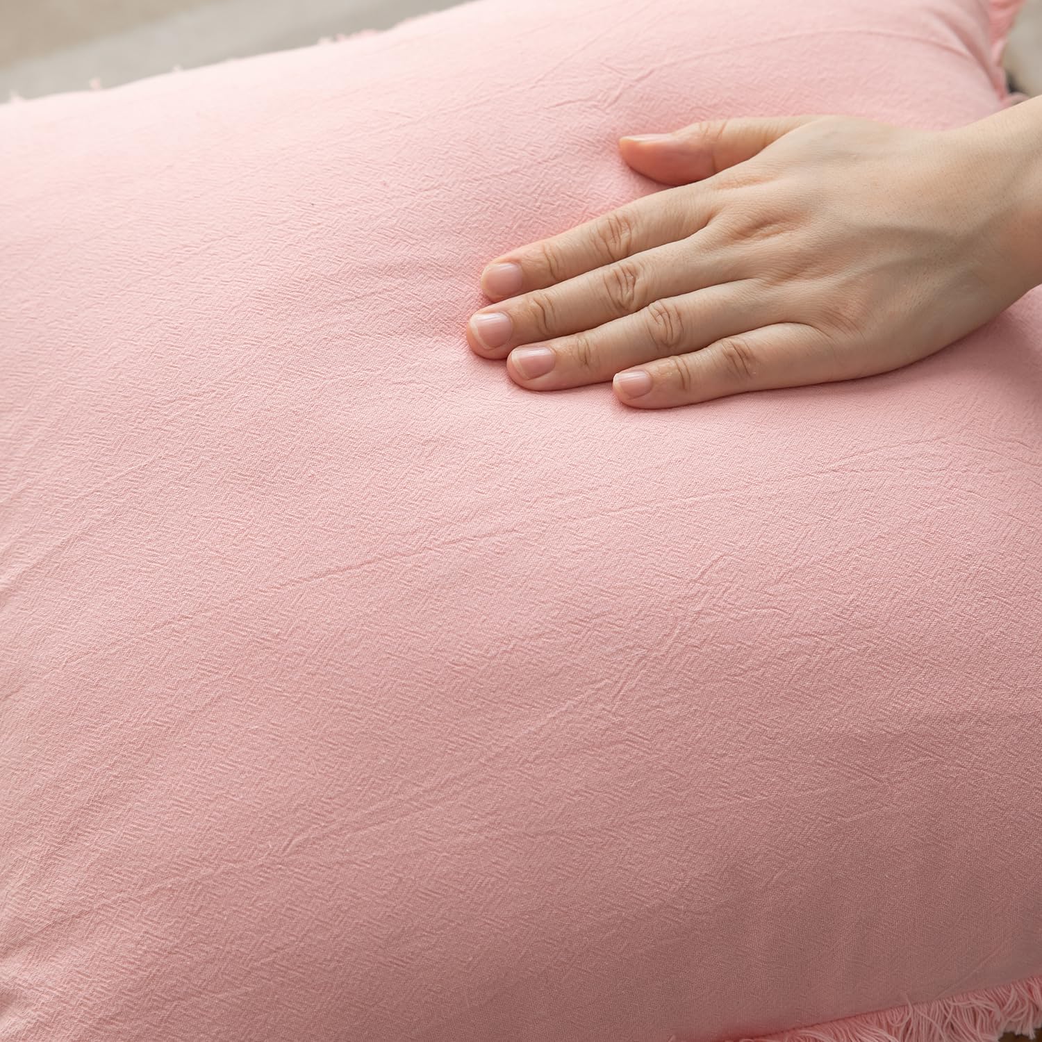 Foto 5 pulgar | Fundas De Almohada Mandioo De Algodón Neutro Con Flecos De 45 X 45 Cm, Color Rosa (2) - Venta Internacional.