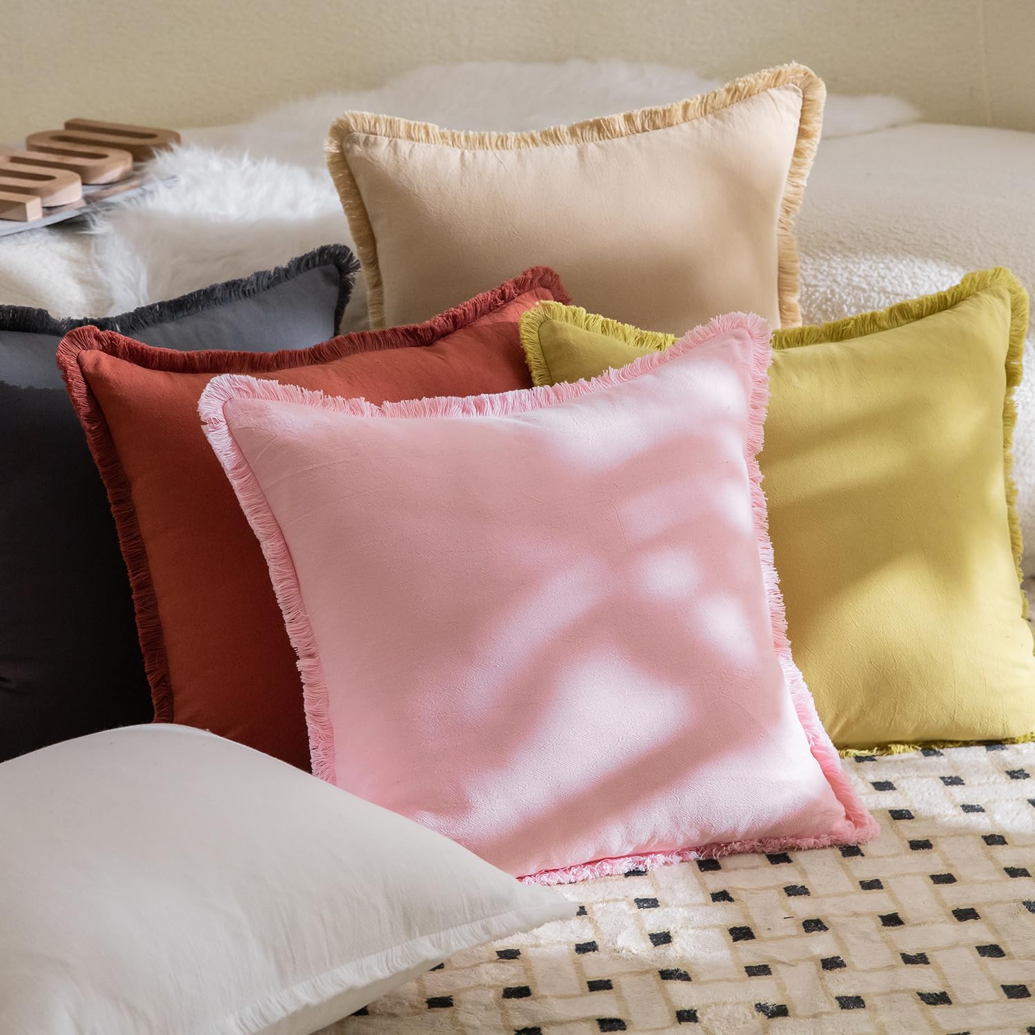 Foto 6 pulgar | Fundas De Almohada Mandioo De Algodón Neutro Con Flecos De 45 X 45 Cm, Color Rosa (2) - Venta Internacional.