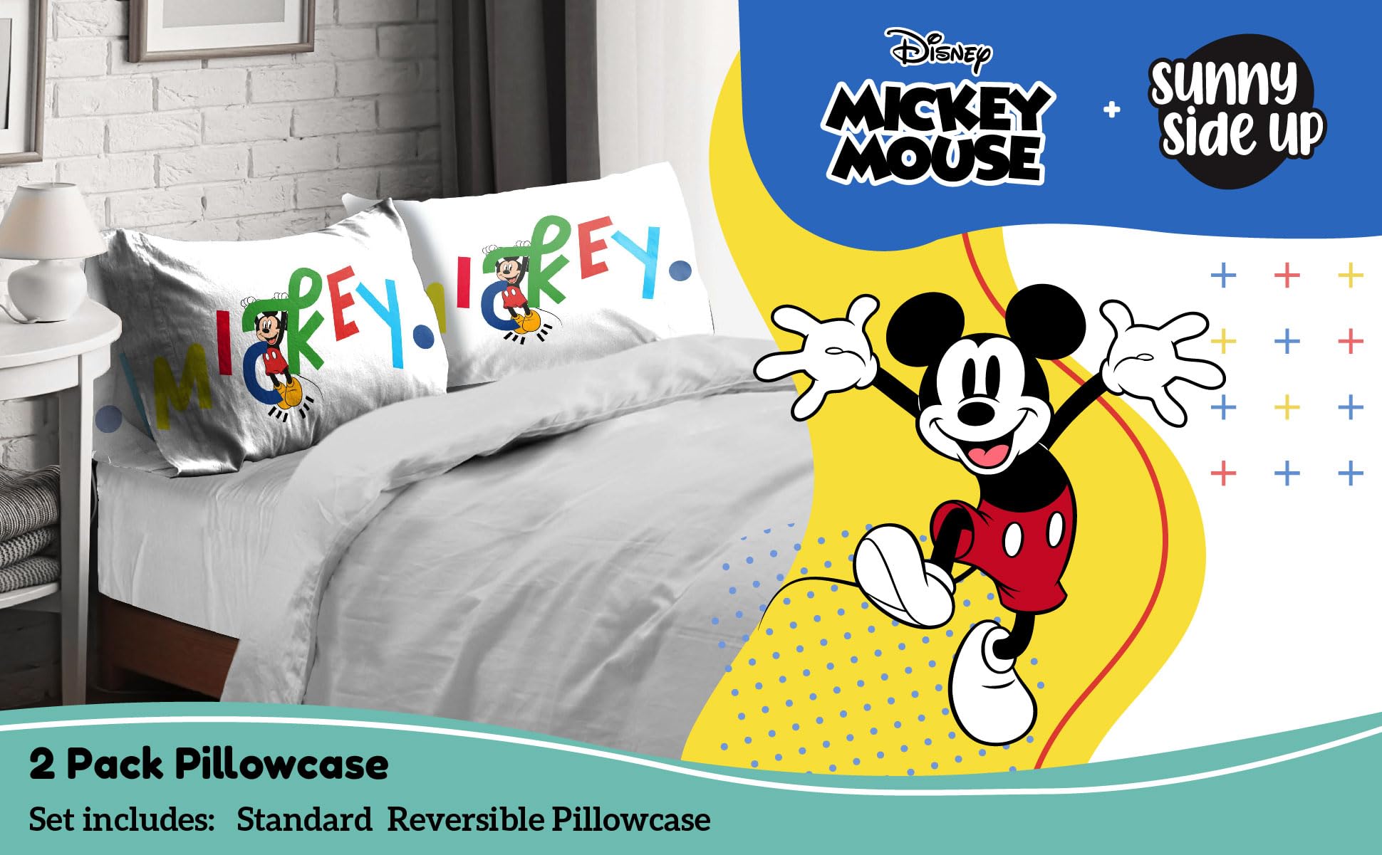 Foto 3 pulgar | Funda para Almohada Estándar Sunny Side Up Disney Mickey Mouse Reversible 2 Piezas - Venta Internacional