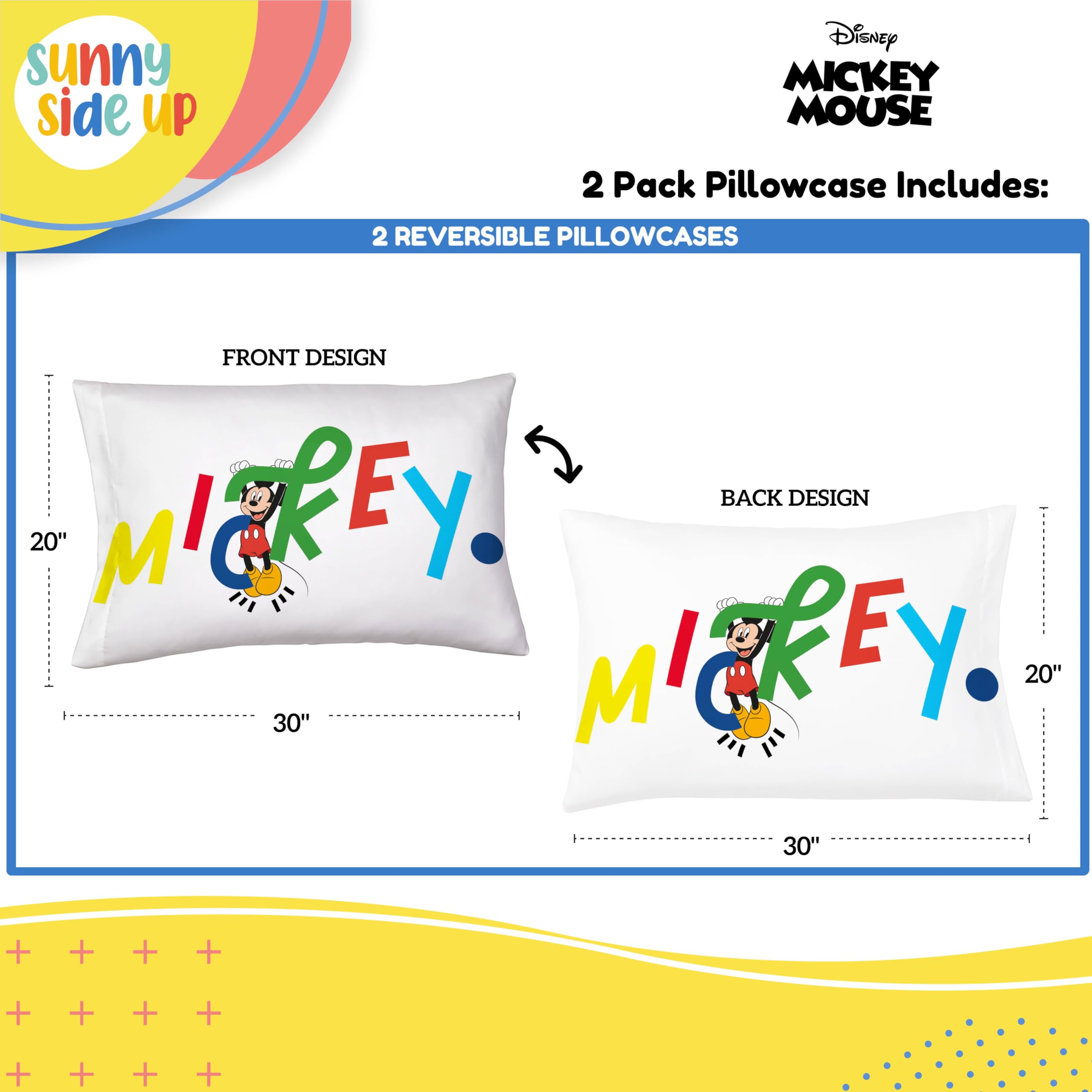 Foto 4 pulgar | Funda para Almohada Estándar Sunny Side Up Disney Mickey Mouse Reversible 2 Piezas - Venta Internacional