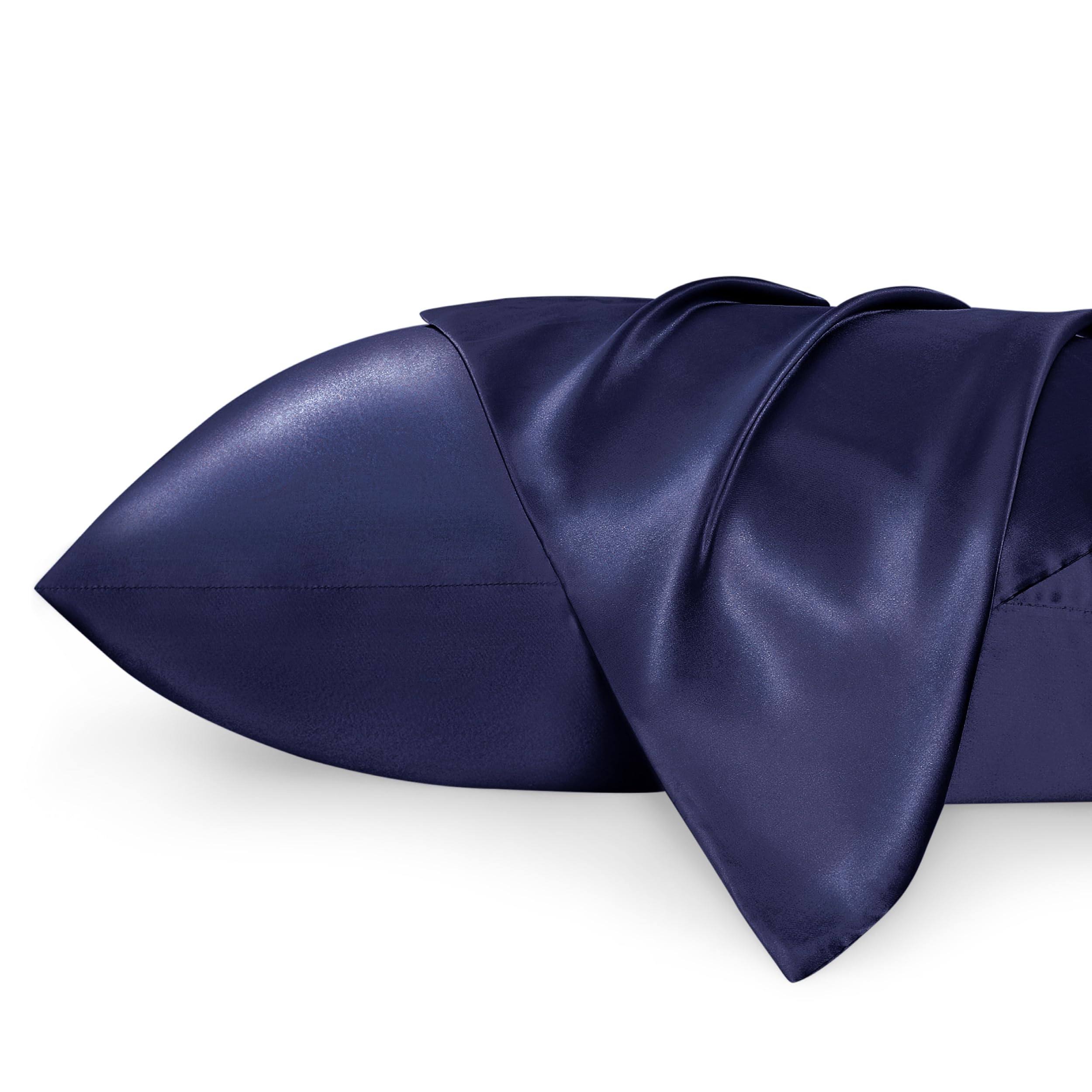 Foto 2 pulgar | Juego De 2 Fundas De Cama De Satén Para Cama, Tamaño Queen, Color Azul Marino - Venta Internacional.