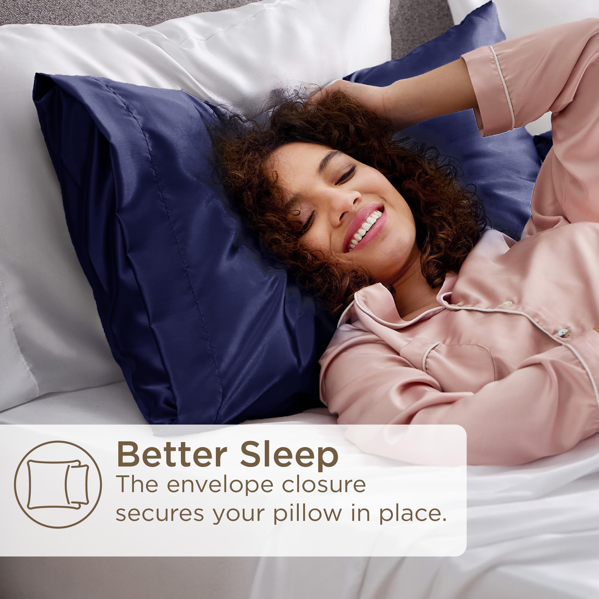 Foto 6 pulgar | Juego De 2 Fundas De Cama De Satén Para Cama, Tamaño Queen, Color Azul Marino - Venta Internacional.