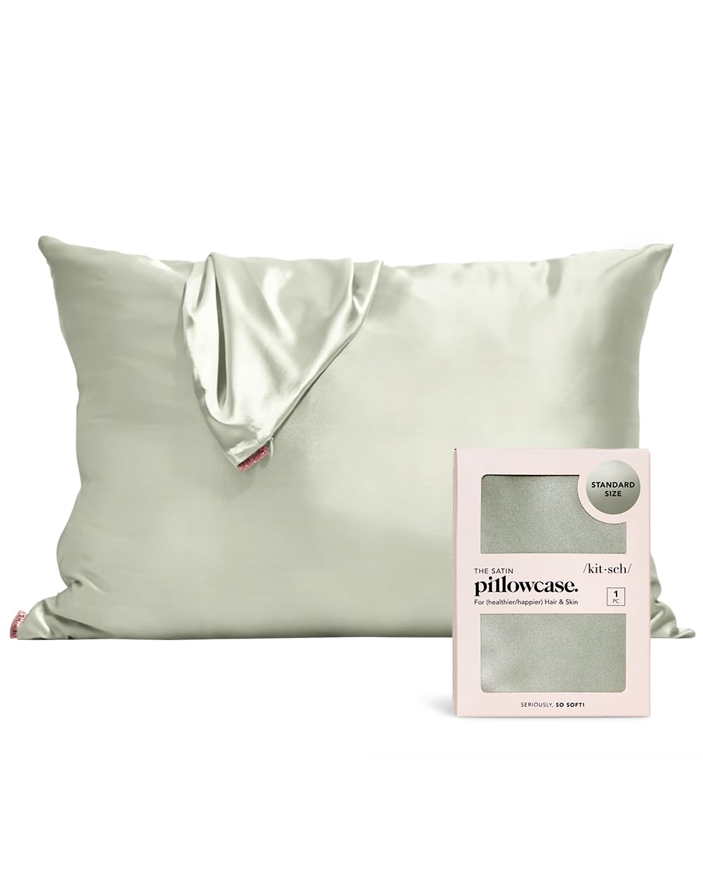 Foto 1 | Funda De Almohada De Satén Kitsch Softer Than Silk Queen Sage Green - Venta Internacional.