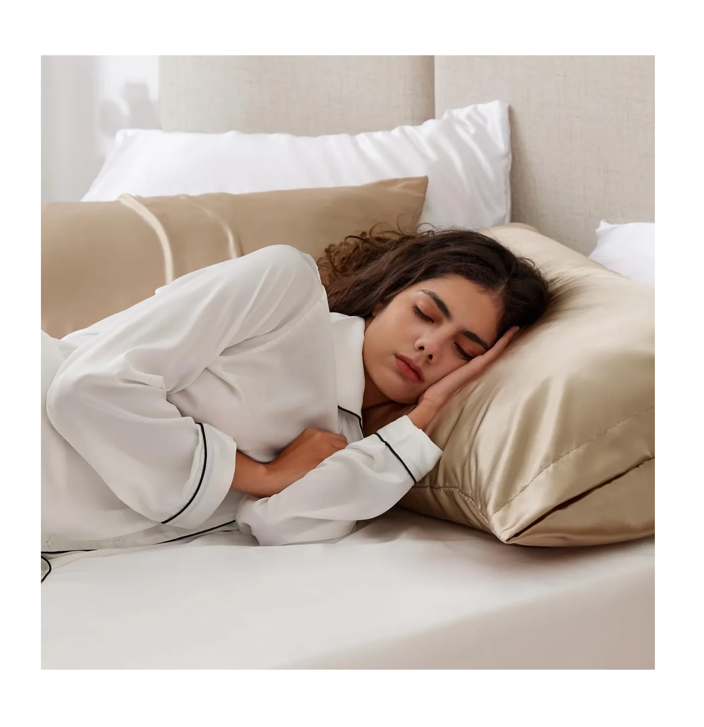 Foto 4 pulgar | 2pz Fundas De Almohada Estandar De Satén Y Sedosas  Cómodas Champagne