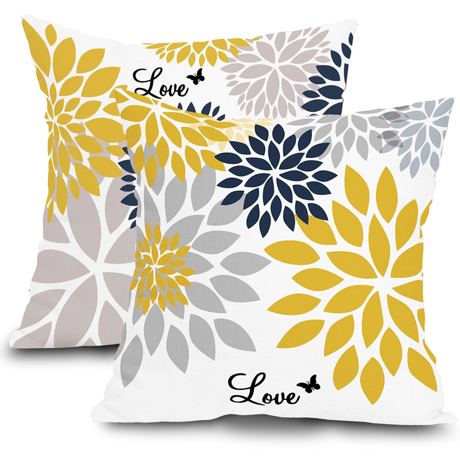 Foto 2 pulgar | Juego De 2 Fundas De Almohada Sweetshow Dahlia  60 X 60 Cm  Color Amarillo/gris - Venta Internacional.