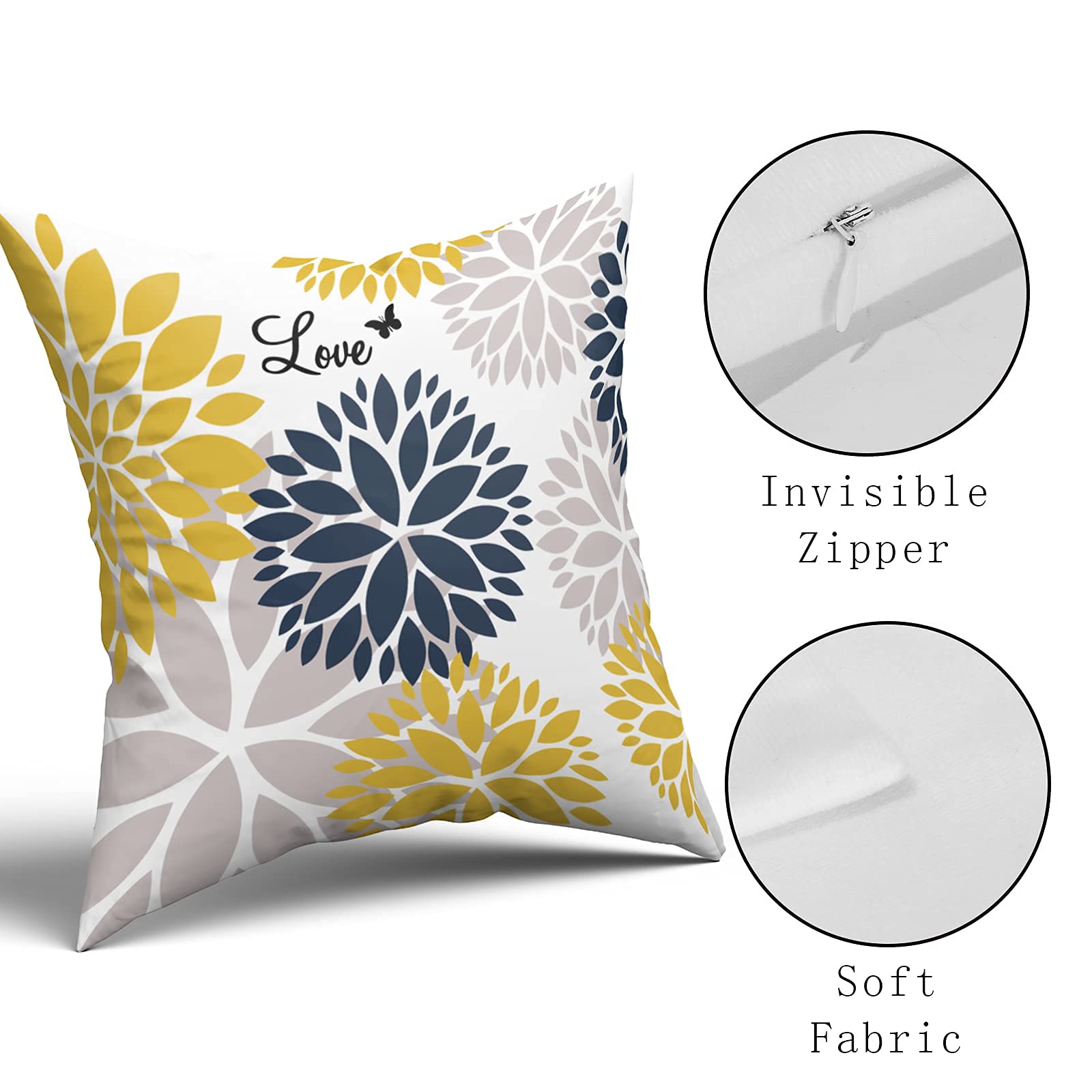 Foto 6 pulgar | Juego De 2 Fundas De Almohada Sweetshow Dahlia  60 X 60 Cm  Color Amarillo/gris - Venta Internacional.