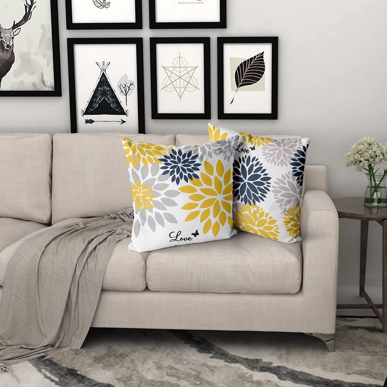 Foto 7 pulgar | Juego De 2 Fundas De Almohada Sweetshow Dahlia  60 X 60 Cm  Color Amarillo/gris - Venta Internacional.