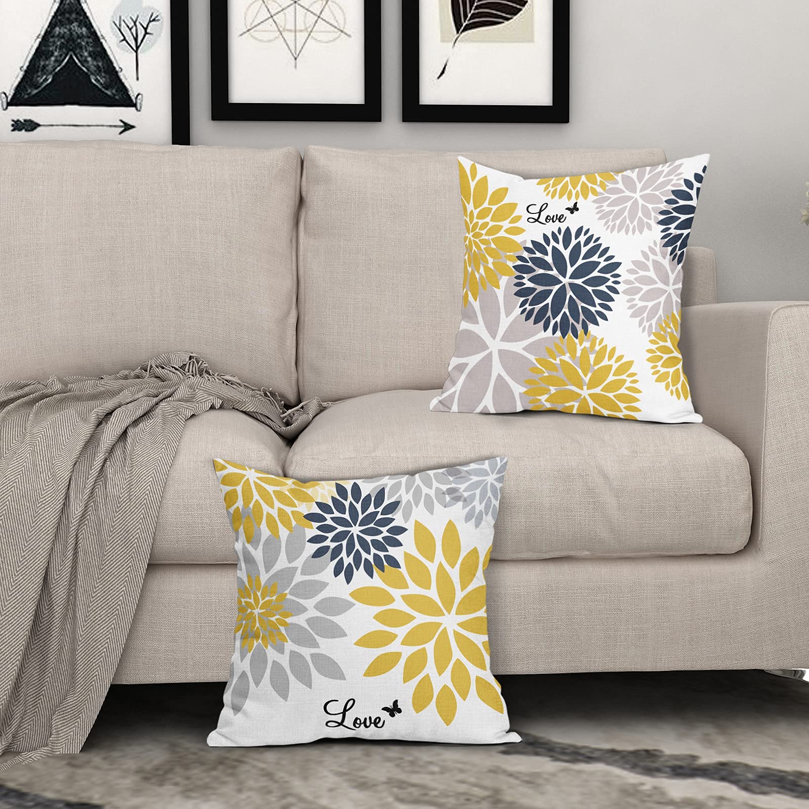 Foto 8 pulgar | Juego De 2 Fundas De Almohada Sweetshow Dahlia  60 X 60 Cm  Color Amarillo/gris - Venta Internacional.