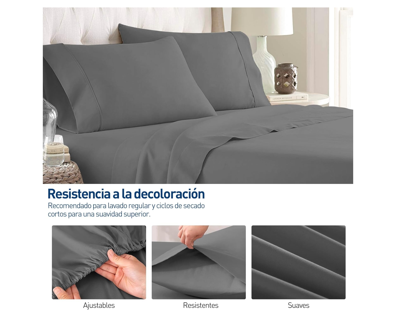 Foto 3 | Juego de Sabanas y Fundas Bluelander Gris Oscuro 4 Piezas