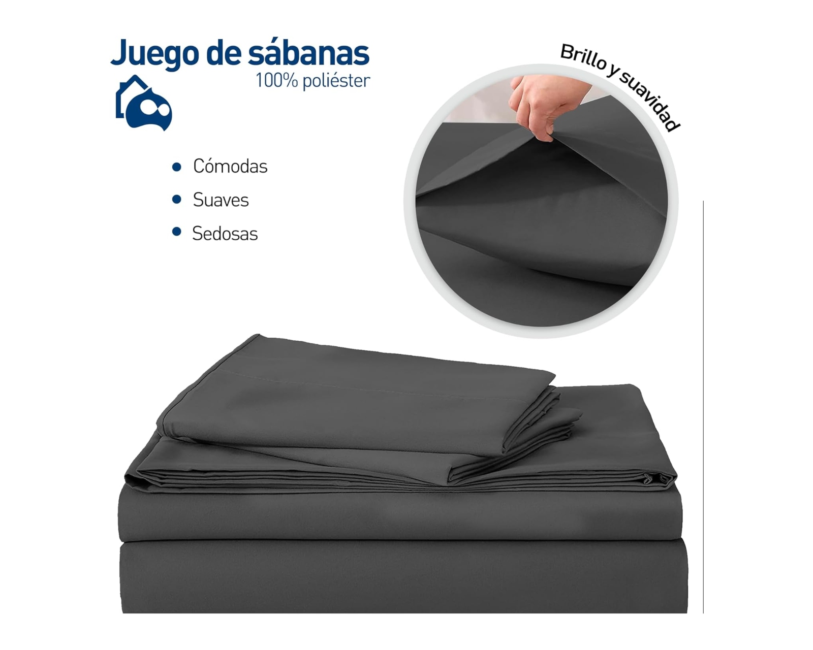 Foto 2 | Juego de Sábanas Matrimonial Bluelander Negra 4 Piezas 100% Poliéster de Microfibra Ultrasuave