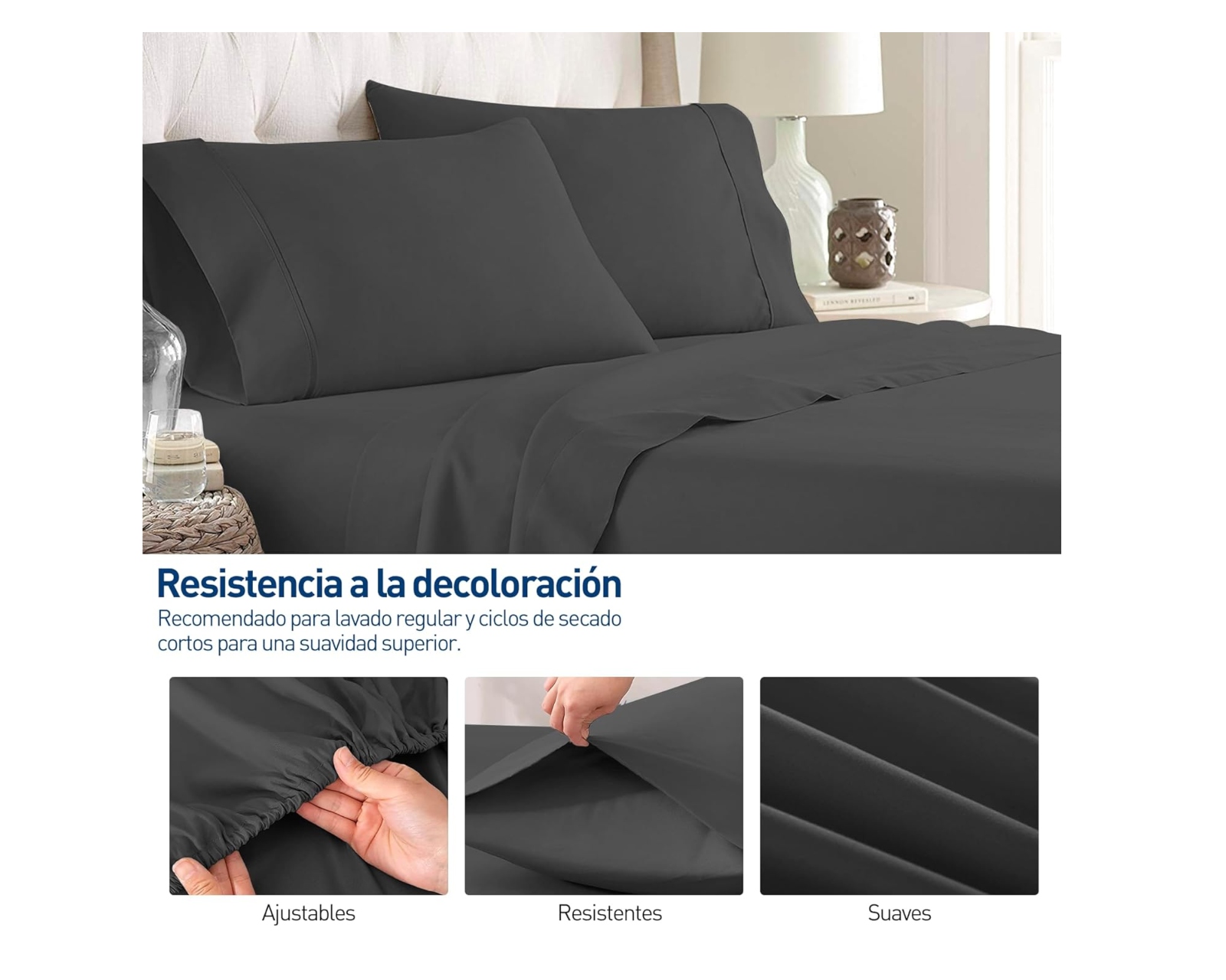 Foto 3 | Juego de Sábanas Matrimonial Bluelander Negra 4 Piezas 100% Poliéster de Microfibra Ultrasuave