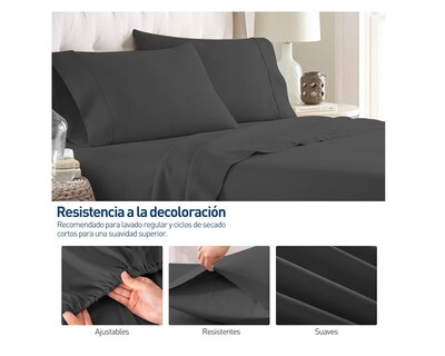 Foto 3 | Juego de Sábanas Matrimonial Bluelander Negra 4 Piezas 100% Poliéster de Microfibra Ultrasuave