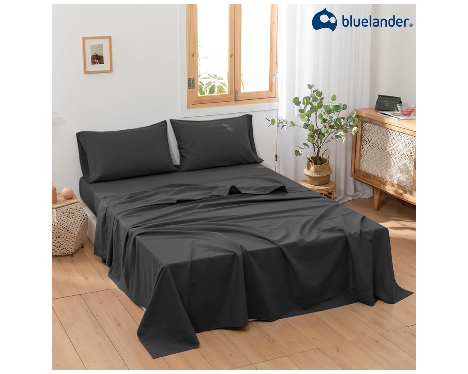 Foto 7 | Juego de Sábanas Matrimonial Bluelander Negra 4 Piezas 100% Poliéster de Microfibra Ultrasuave