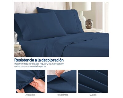 Foto 3 | Juego de Sábanas Matrimonial Bluelander Azul 4 Piezas 100% Poliéster de Microfibra Ultrasuave