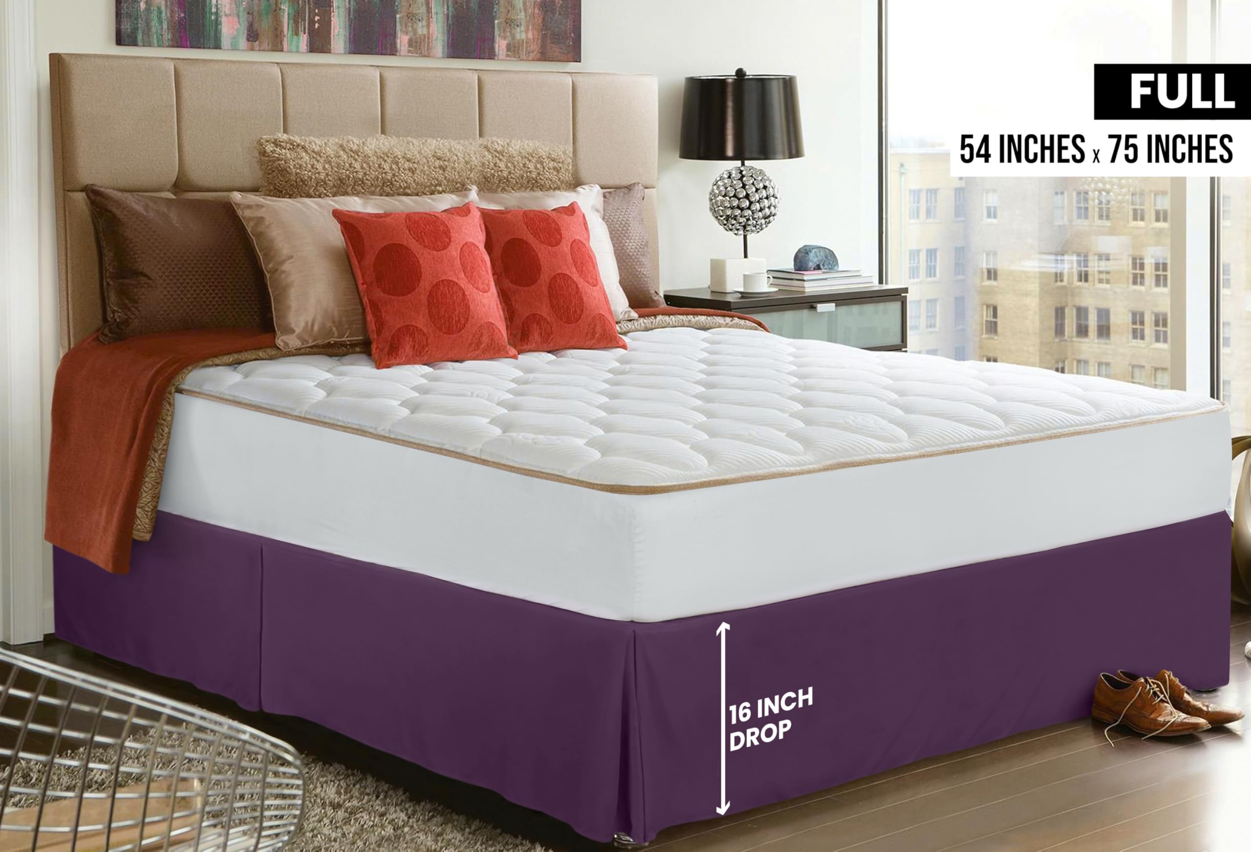 Foto 3 pulgar | Falda De Cama Utopia Bedding Completa Con Pliegues Cuádruples Y Volantes Morados - Venta Internacional.