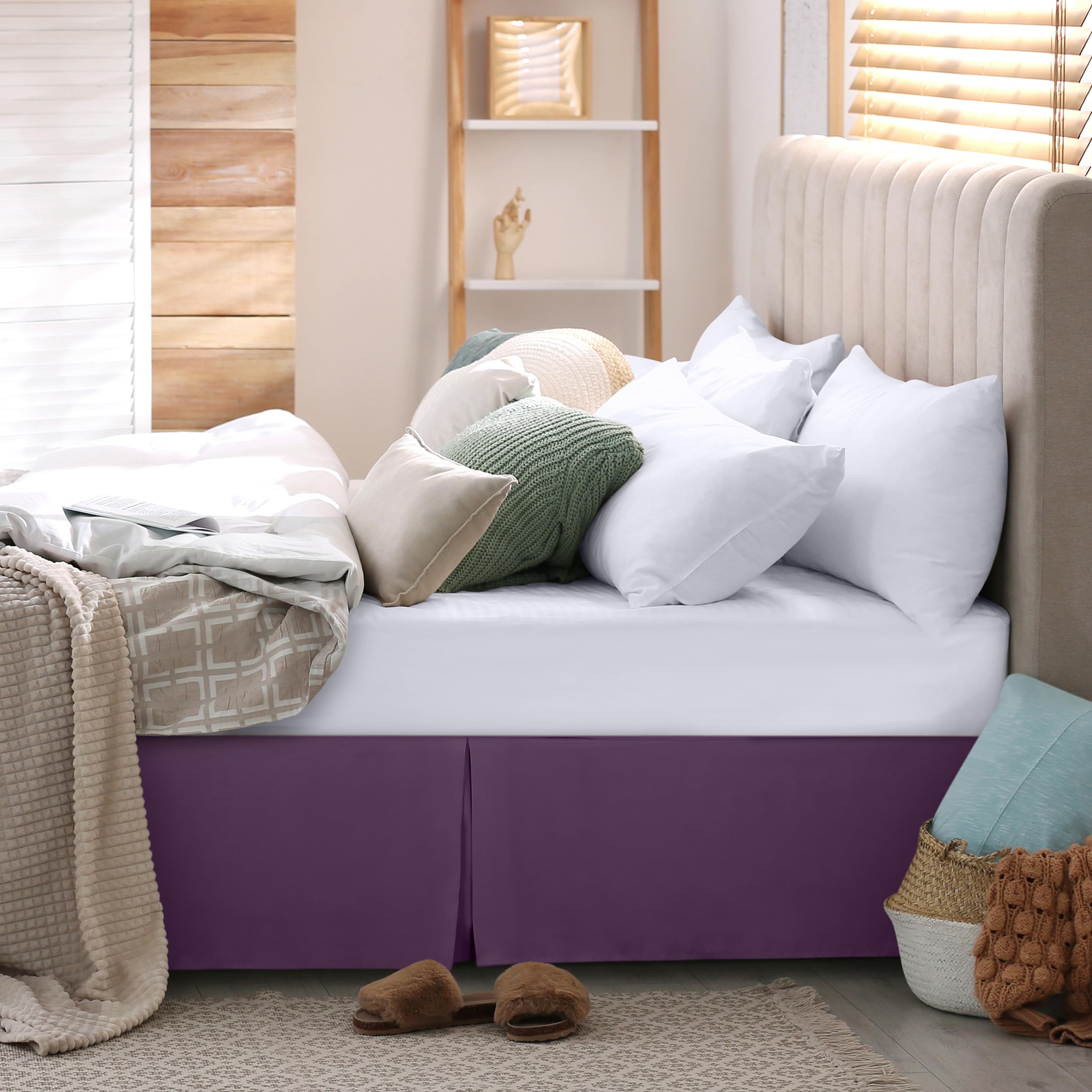 Foto 5 pulgar | Falda De Cama Utopia Bedding Completa Con Pliegues Cuádruples Y Volantes Morados - Venta Internacional.