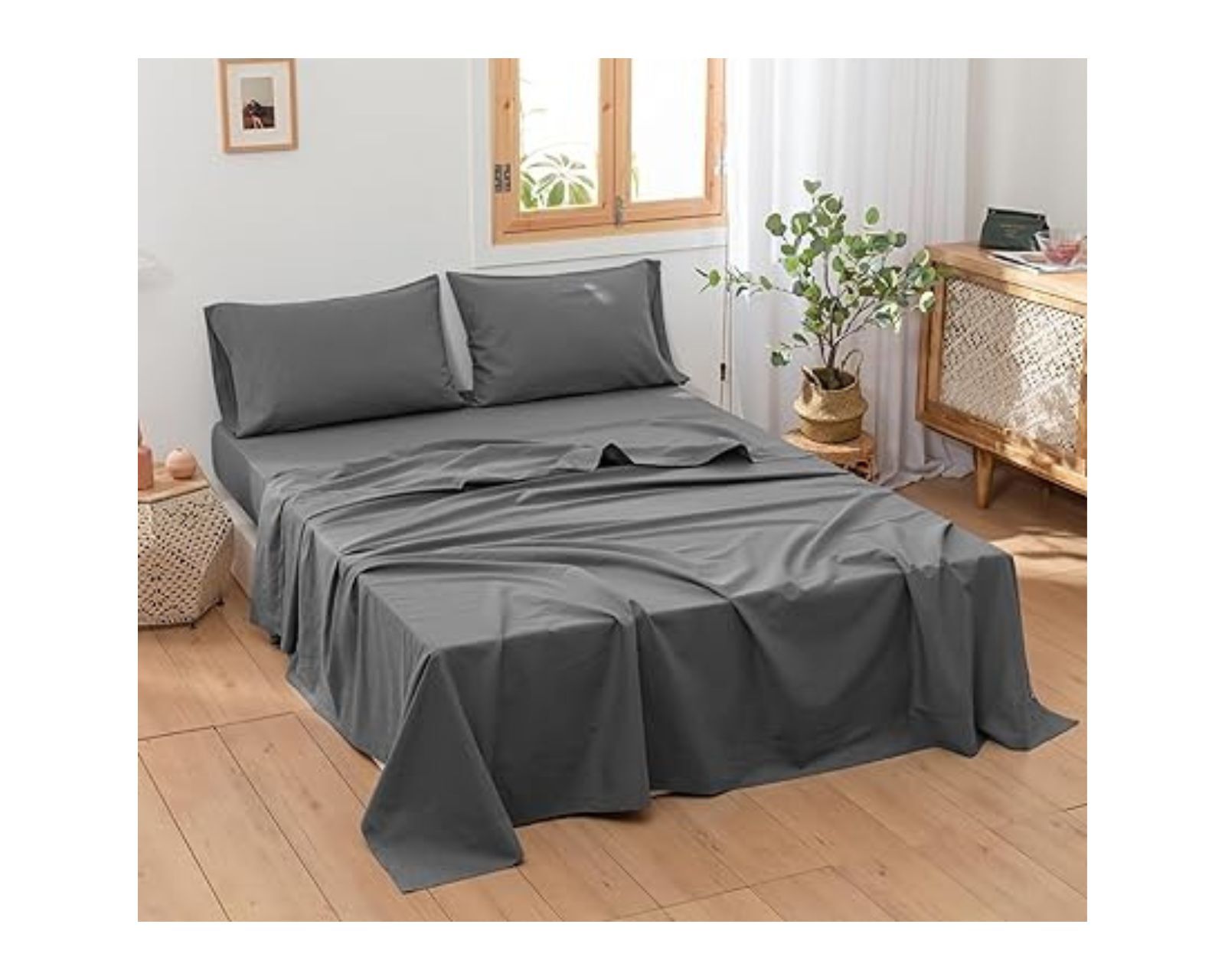 Foto 4 pulgar | Juego de Sabanas Bluelander Matrimonial Ultrasuave Gris