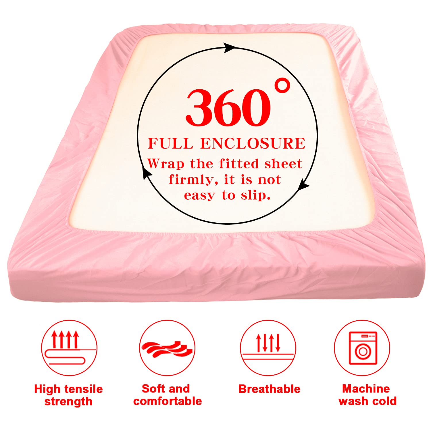Foto 4 | Sábana Bajera Ajustable Ntbay De Microfibra Cepillada Con Bolsillo Profundo, Color Rosa - Venta Internacional.