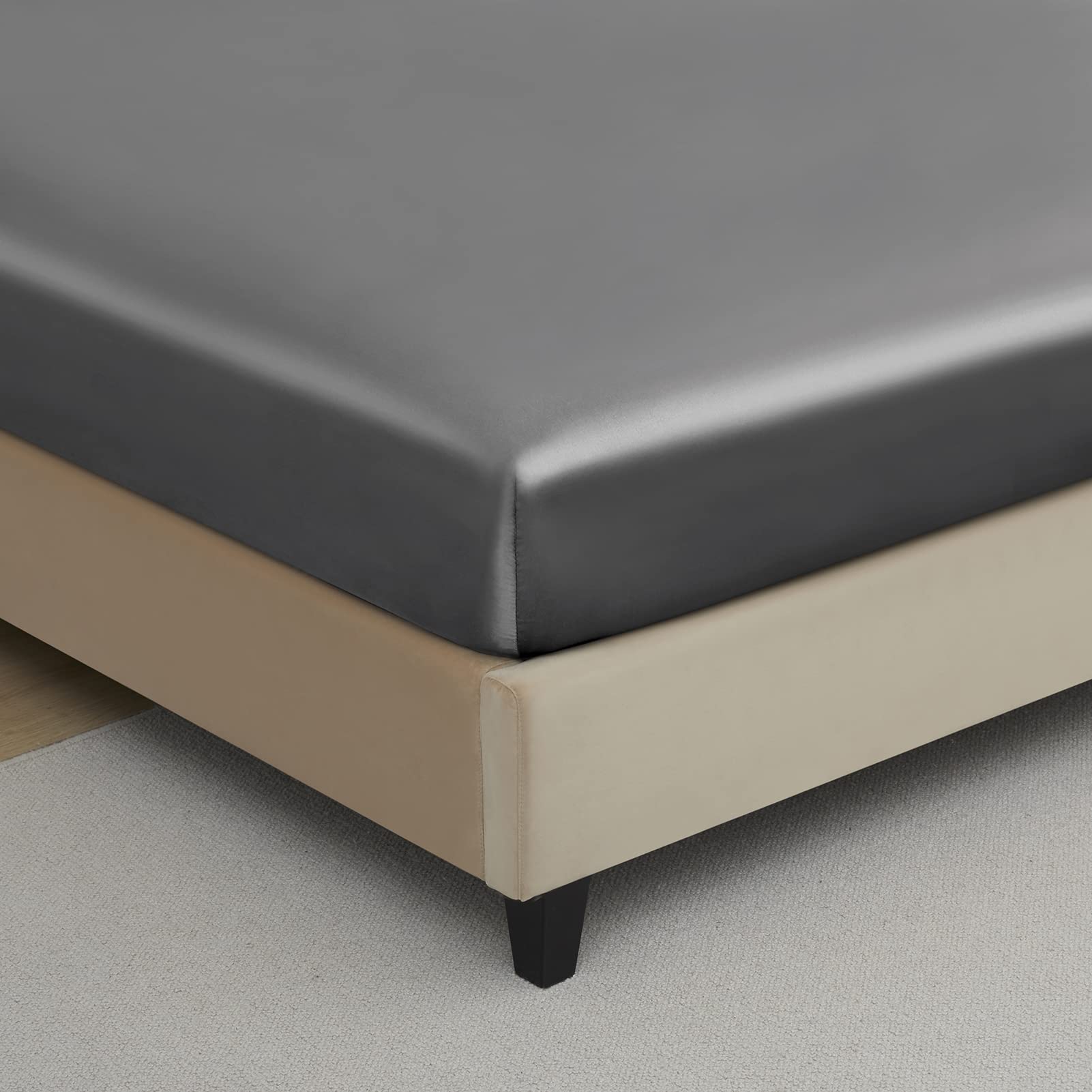 Foto 5 | Sábana Bajera Ajustable Lanest Housing Queen Silk Satin Gris Oscuro - Venta Internacional.