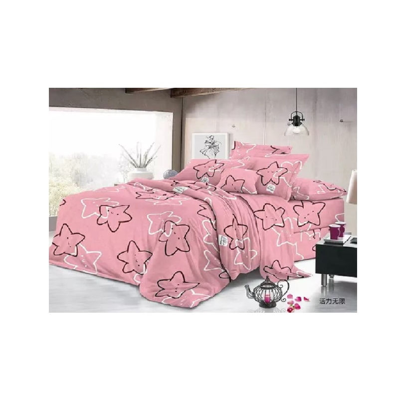 Juego De Sábanas De 200 Hilos, 2 Fundas De Almohada, 4 Piezas, Estrellas Rosas - Venta Internacional.