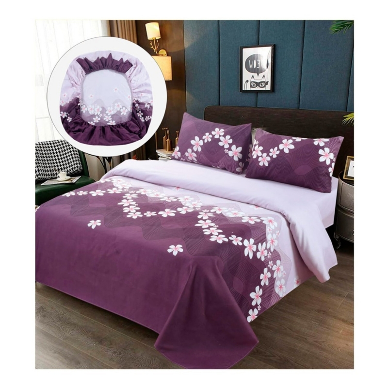 Foto 1 | Juego De Sábanas 100% Algodón De 2 Plazas (tamaño Queen) Purple Flower - Venta Internacional.