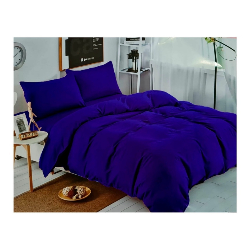 Juego De Sábanas Unicolor Azul, 1,5 Plazas, 144 Hilos, 50% Algodón - Venta Internacional.