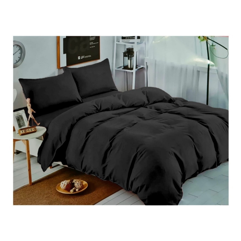 Foto 1 | Juego De Sábanas Unicolor Negro, 1,5 Plazas, 144 Hilos, 50% Algodón - Venta Internacional.