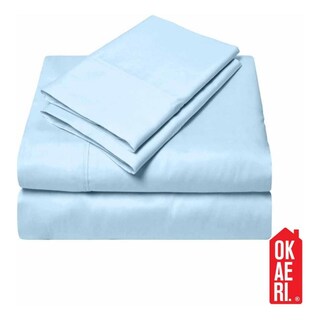 Foto 3 | Juego De Sábanas Okaeri De 200 Hilos, 4 Piezas, Color Celeste, 2 S - Venta Internacional.