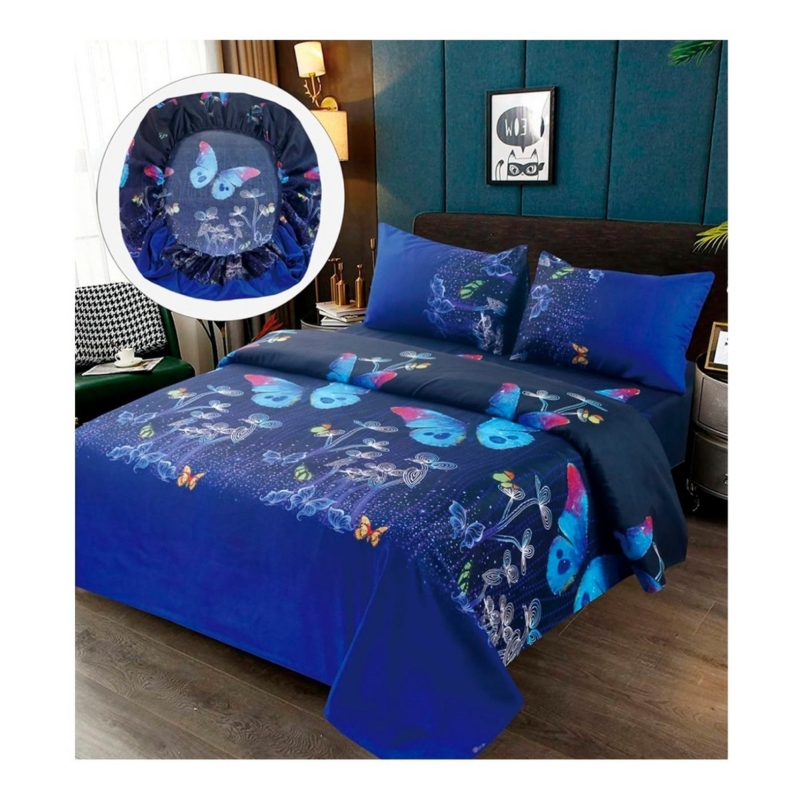 Juego De Sábanas 100% Algodón Tamaño Queen Con Estampado De Mariposas - Venta Internacional.