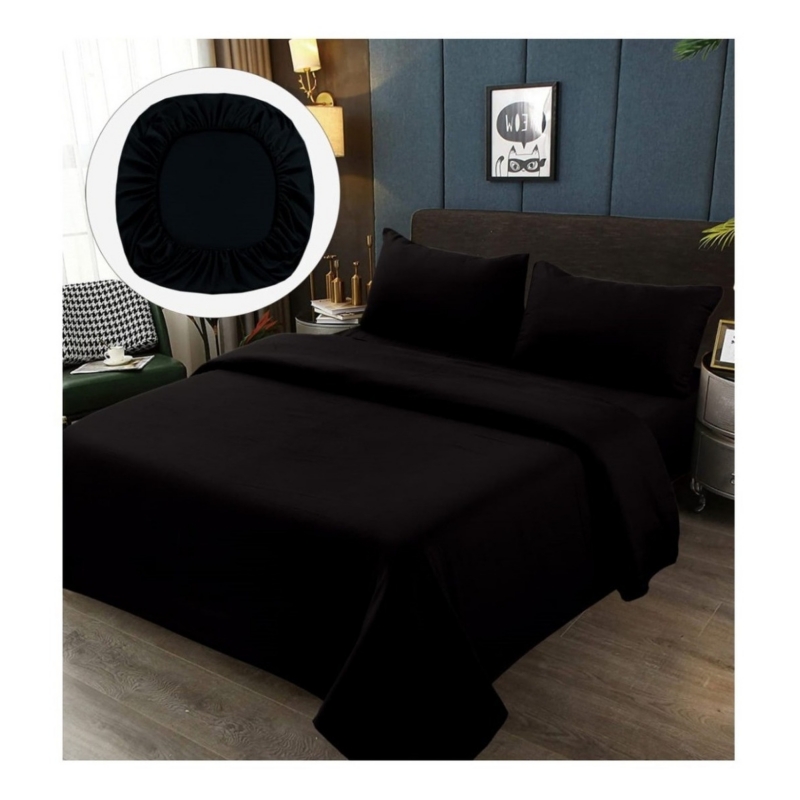 Juego De Sábanas 100% Algodón De 1,5 Plazas (tamaño Queen), Color Negro De Primera Calidad - Venta Internacional.