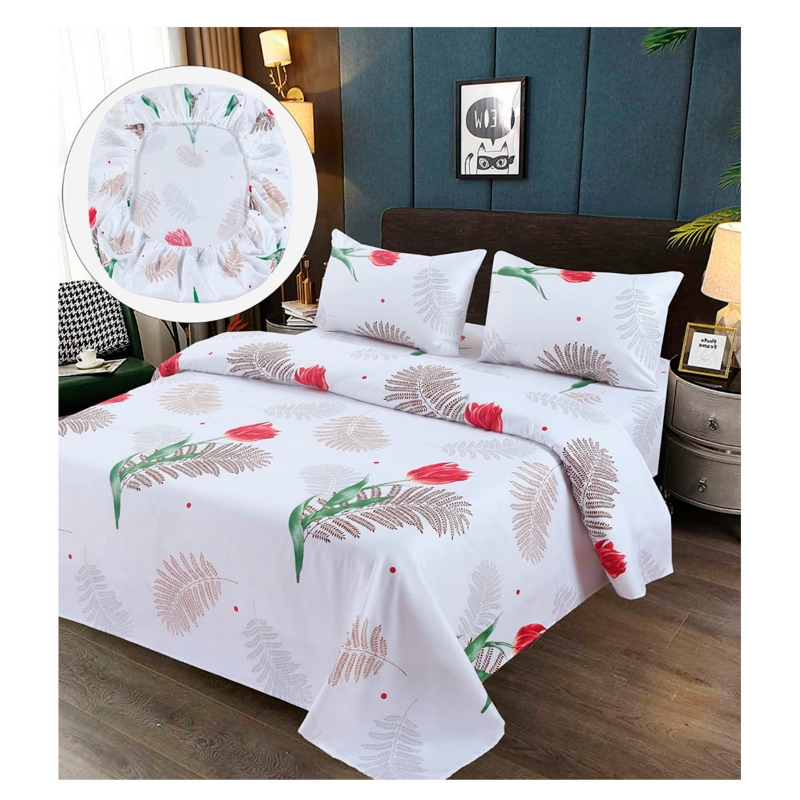 Juego De Sábanas 100% Algodón De 1,5 Plazas Con Diseño De Rosas Blancas - Venta Internacional.