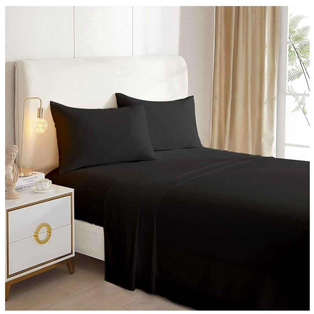 Juego De Sábanas Negras Lisas 2.0 Cuadrados Queen Size 144 Thread Co - Venta Internacional