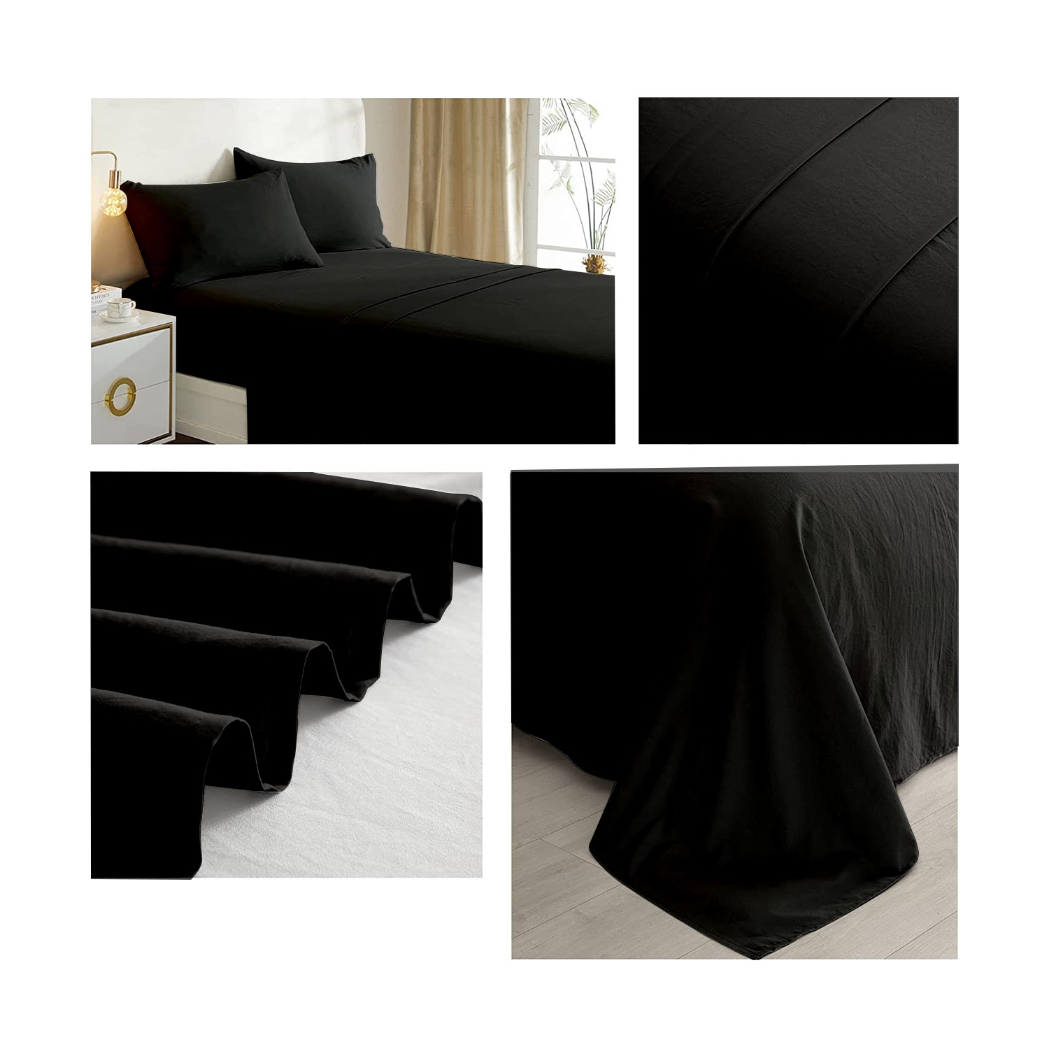 Foto 2 | Juego De Sábanas Negras Lisas 2.0 Cuadrados Queen Size 144 Thread Co - Venta Internacional
