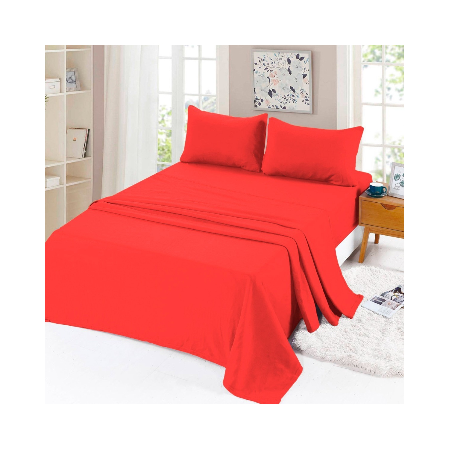 Juego de Sábanas De Forro Polar Tamaño Queen Size 2.0 Rojo de Poliéster - Venta Internacional
