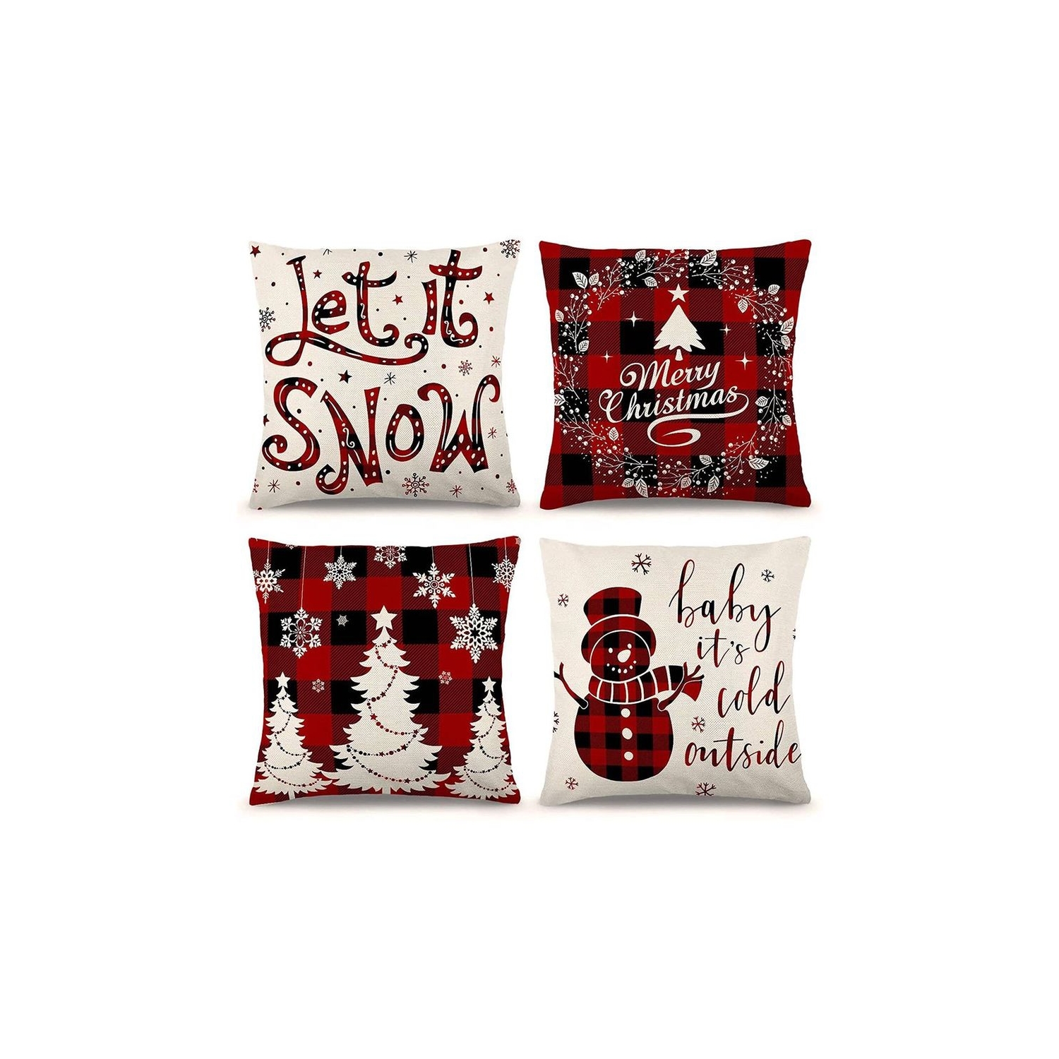 Foto 2 pulgar | Juego De Fundas De Almohada Navideñas De Lino Y Algodón De 45 X 45 Cm 4 Piezas - Venta Internacional