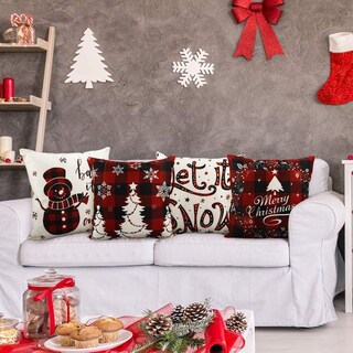 Foto 6 | Juego De Fundas De Almohada Navideñas De Lino Y Algodón De 45 X 45 Cm 4 Piezas - Venta Internacional