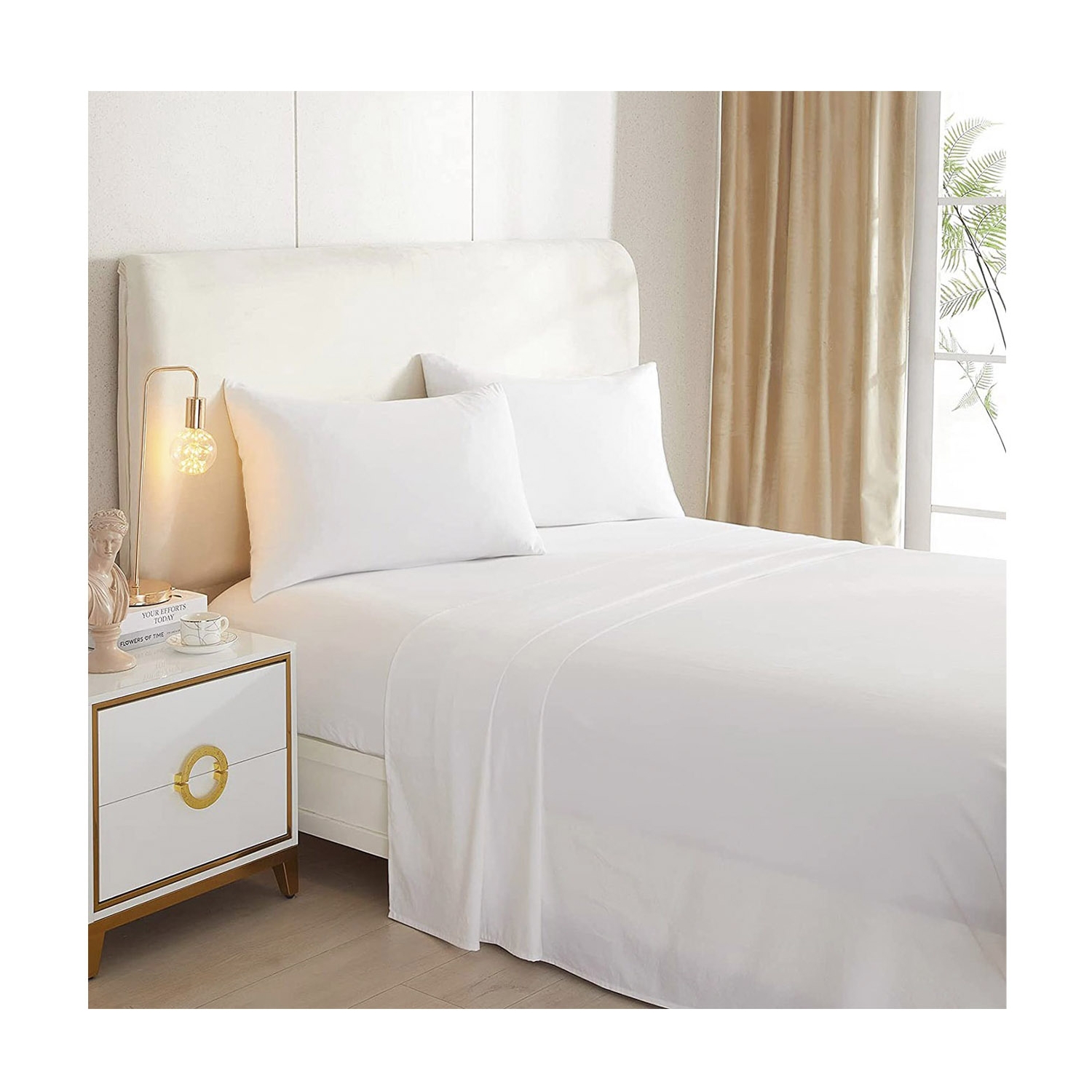 Foto 1 | Juego de Sábanas Blancas Lisas De 2.0 Cuadrados Queen Size De 144 Hilos - Venta Internacional