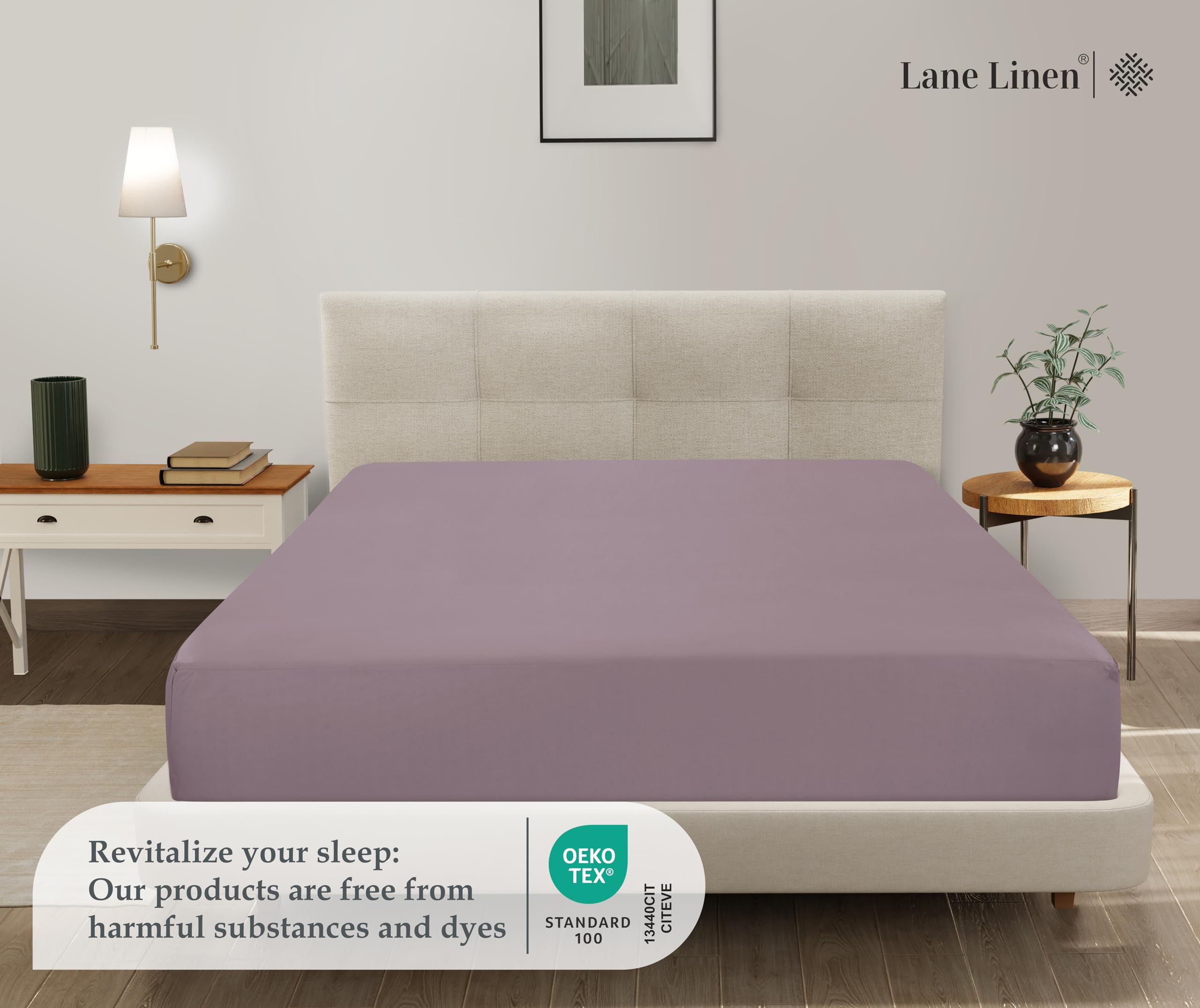 Foto 2 | Sábana Bajera Ajustable Lane Linen Twin Xl, Microfibra, Color Lila - Venta Internacional.