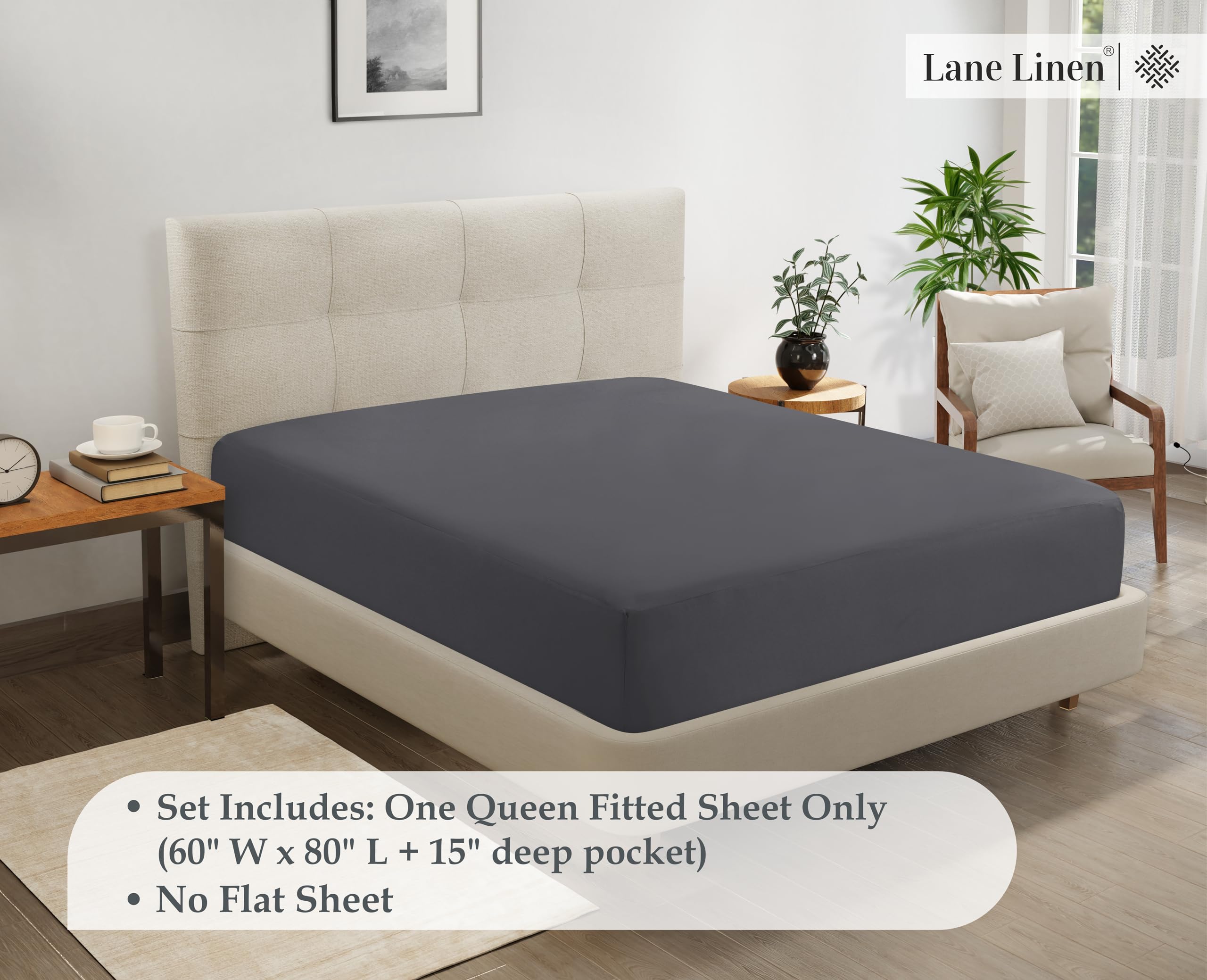 Foto 7 | Sábana Bajera Lane Linen Lane Linen Queen De Microfibra Color Carbón - Venta Internacional.