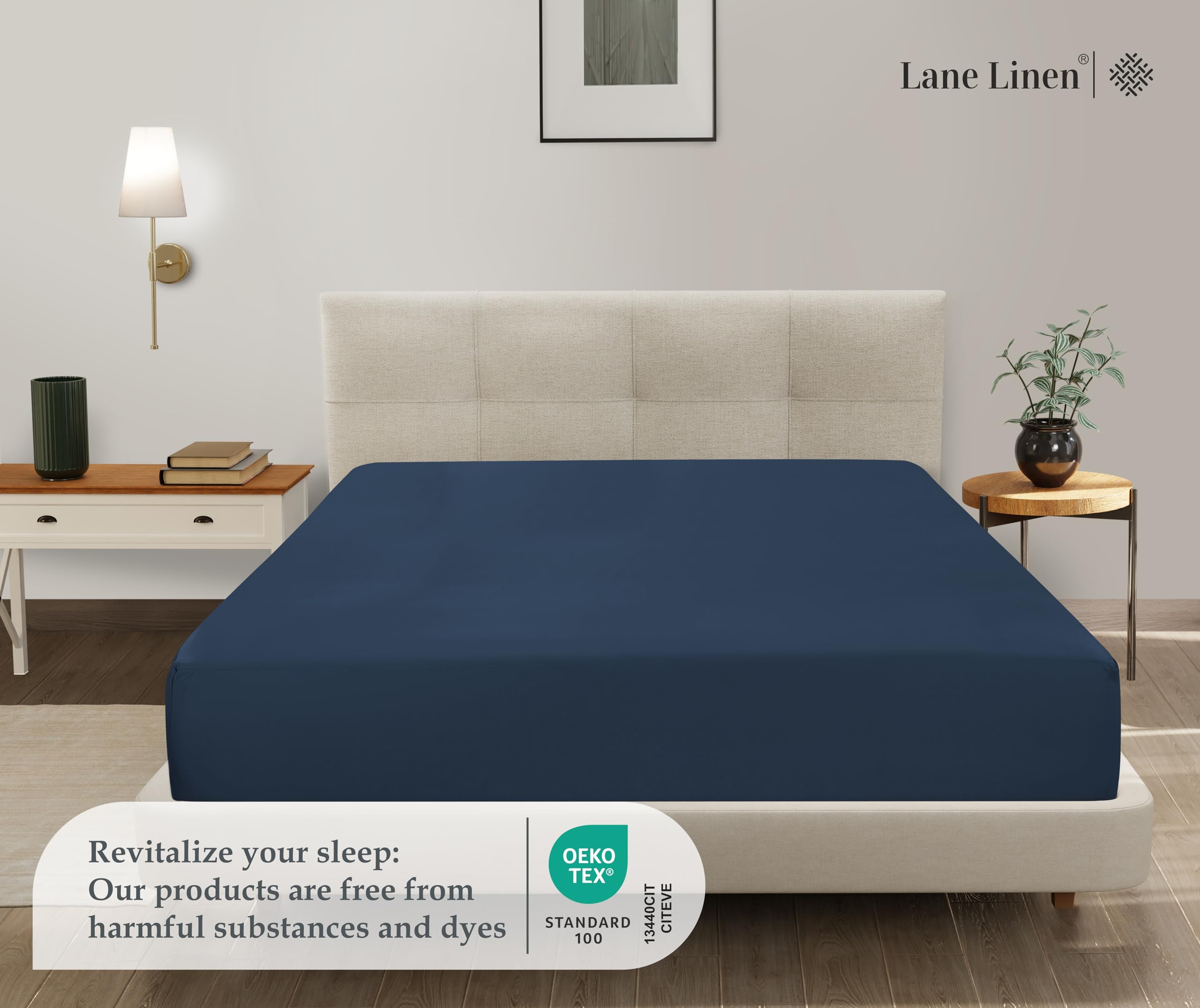 Foto 2 | Sábana Bajera Lane Linen Lane Linen Queen Navy De Microfibra - Venta Internacional.