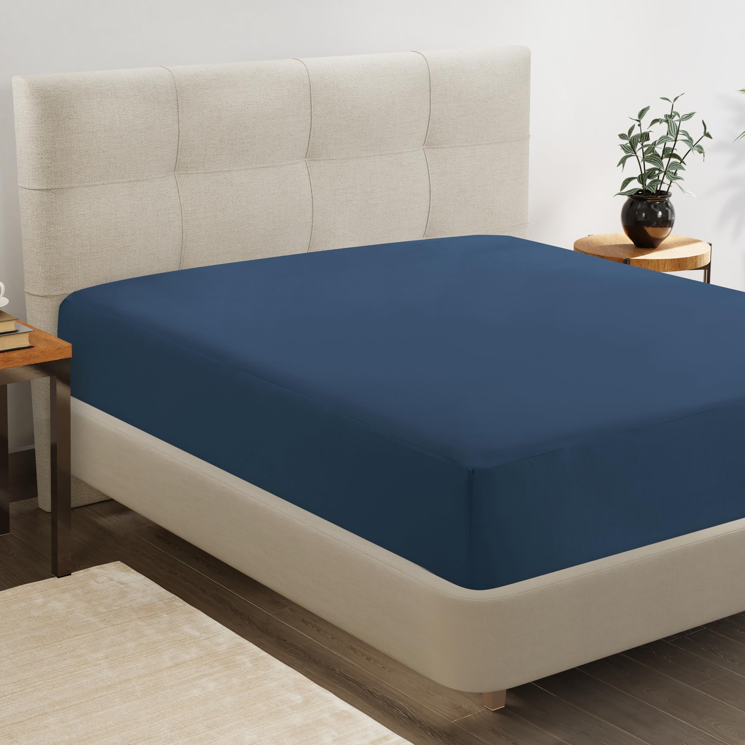 Sábana Bajera Ajustable Lane Linen Estate De Microfibra Azul, Tamaño Completo - Venta Internacional.