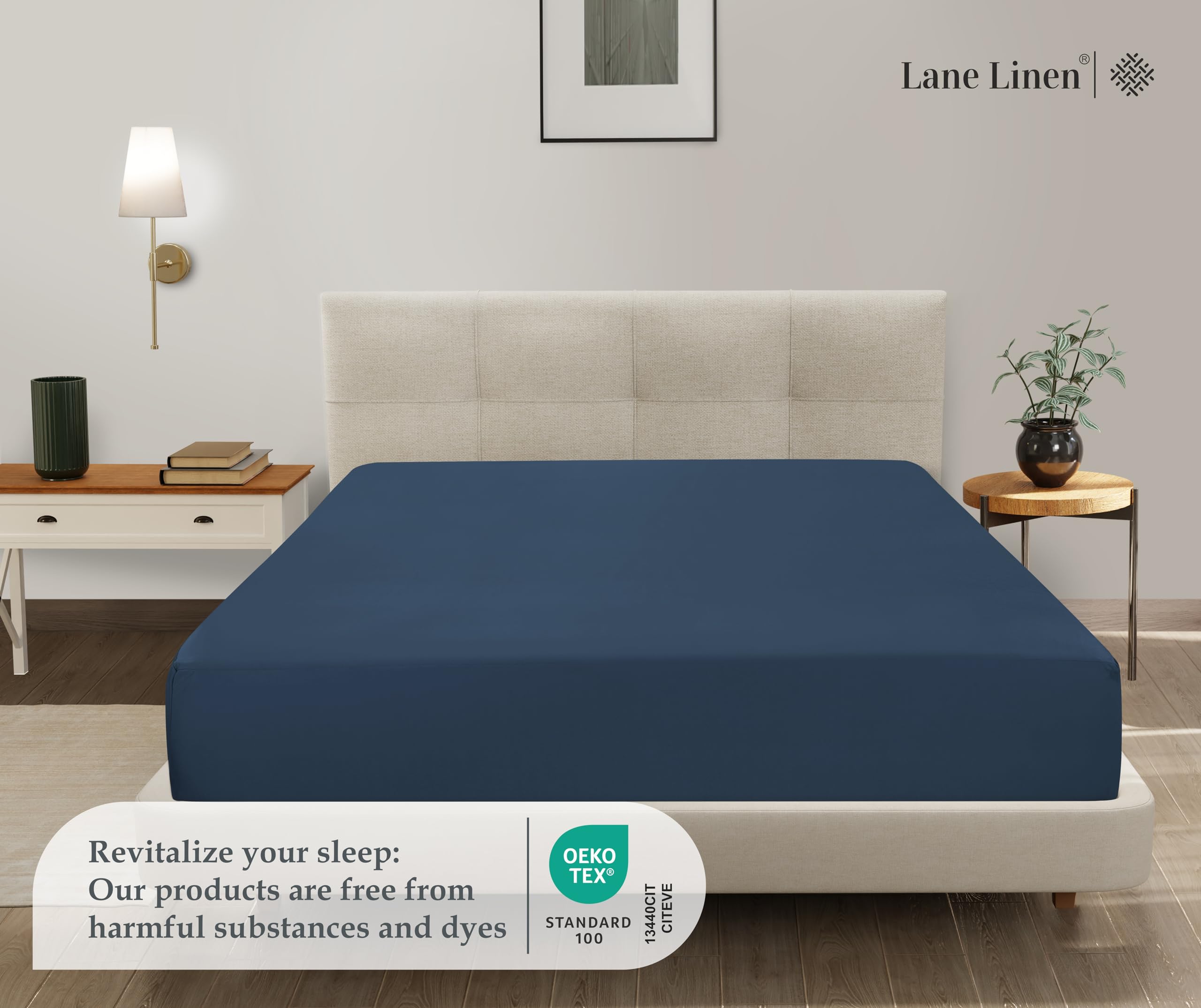 Foto 2 | Sábana Bajera Ajustable Lane Linen Estate De Microfibra Azul, Tamaño Completo - Venta Internacional.