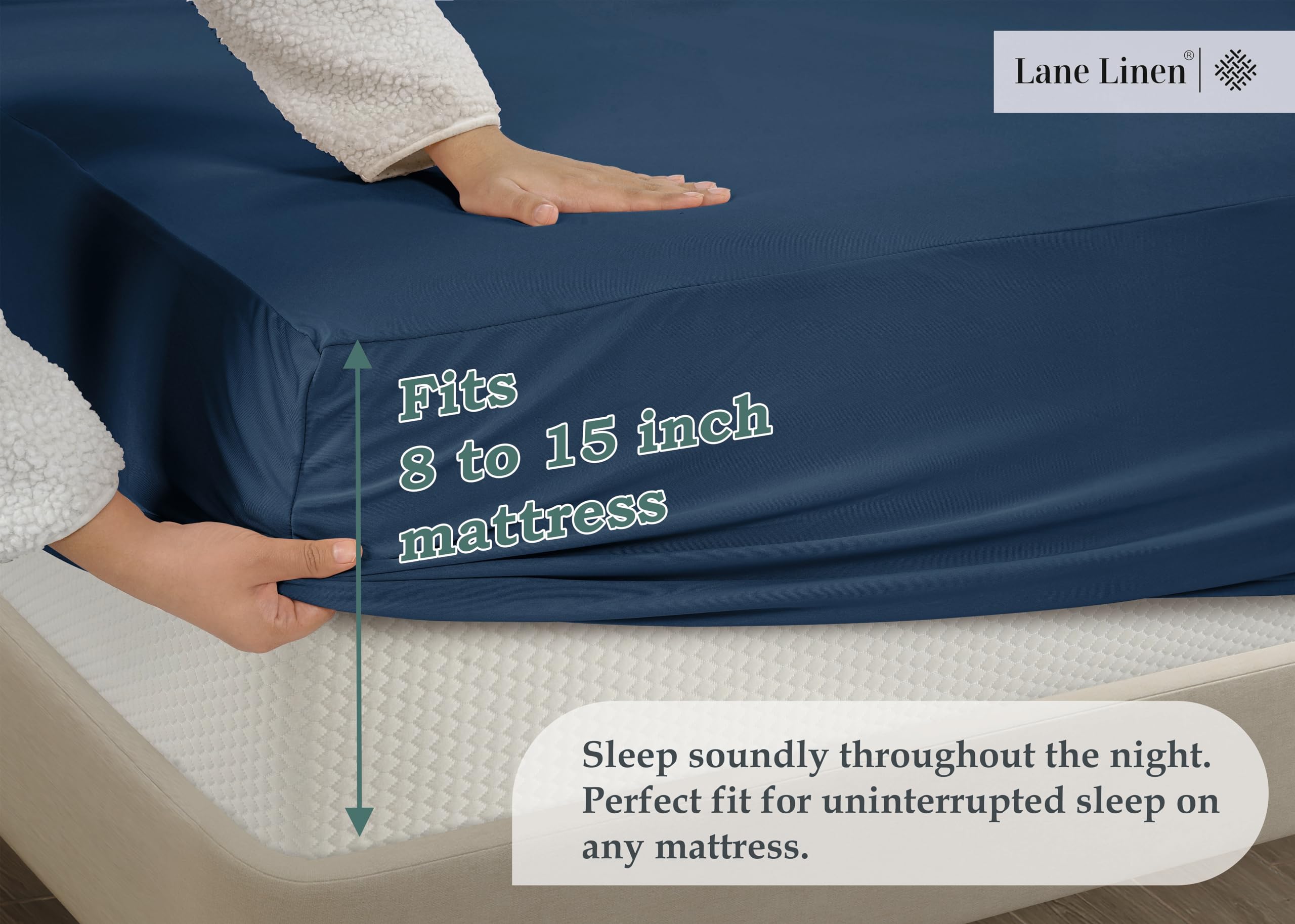 Foto 4 pulgar | Sábana Bajera Ajustable Lane Linen Estate De Microfibra Azul, Tamaño Completo - Venta Internacional.